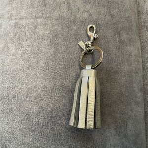 New Coach Leather Silver Tassel Key Chain Bag Charm